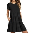 thumbnail image 2 of Pisexur Robes Midi d'Été pour Femmes Décontractées Évasées à Étages Robe T-Shirt Ourlet Ample Manches Courtes Robes de Plage avec Poches, 2 of 6