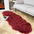 thumbnail image 1 of Alfombra Ashler de piel sintética, esponjosa y peluda, 60 x 180 cm, color rojo oscuro, lavable, 1 of 8