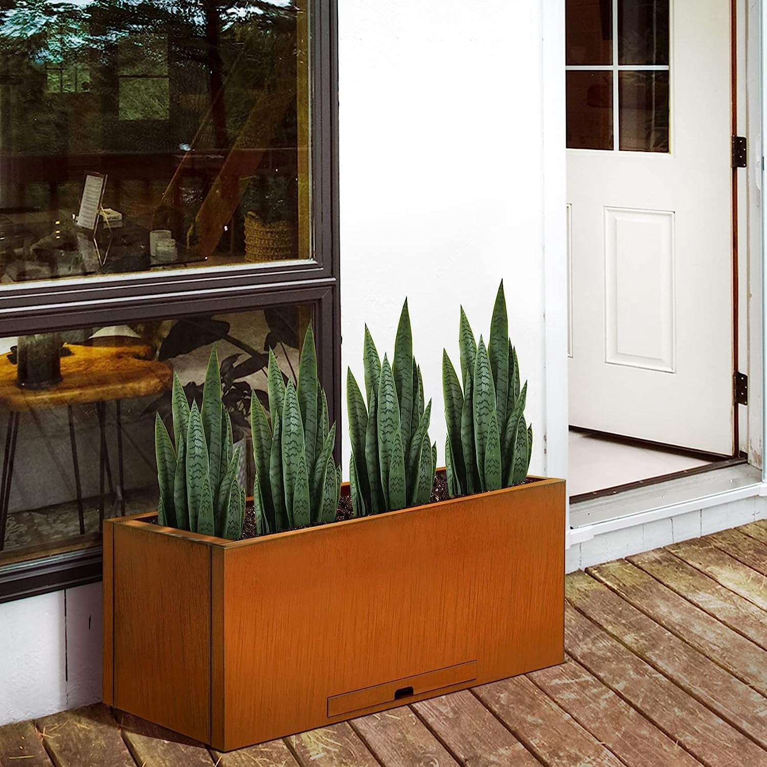 Garden 3ft Artificial Snake Plant Fake Sansevieria Indoor Outdoor, 28 Thick Leaves Lifelike Faux Silk Plant, Home Decor Mother in Law Tongue Plant 35in, with Black pot & Dry Moss Included, Green