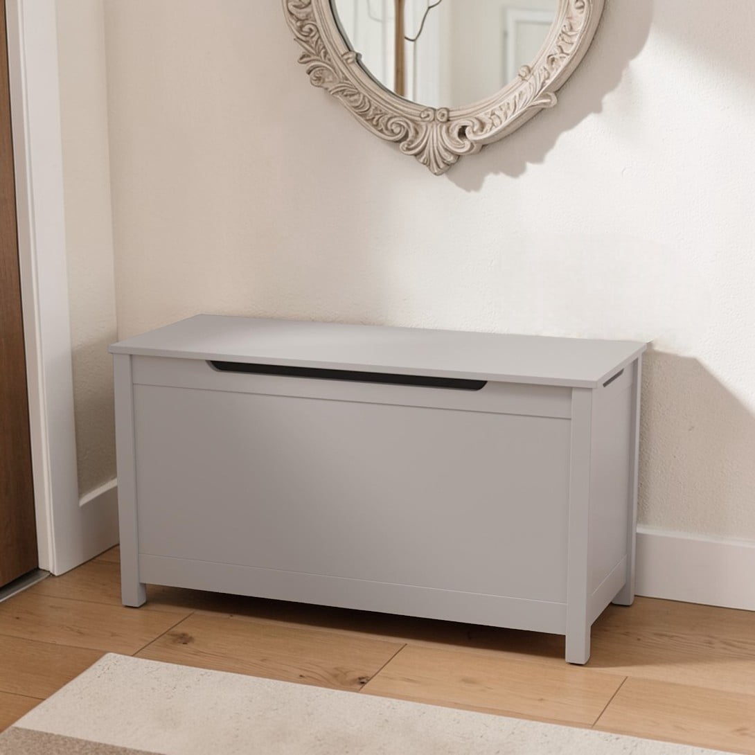 GZXS Wooden Toy Box Storage Chest, 31.5" Flip-Top Bench with Safety Hinged Lid, for Playroom & Bedroom Organization (Gray)