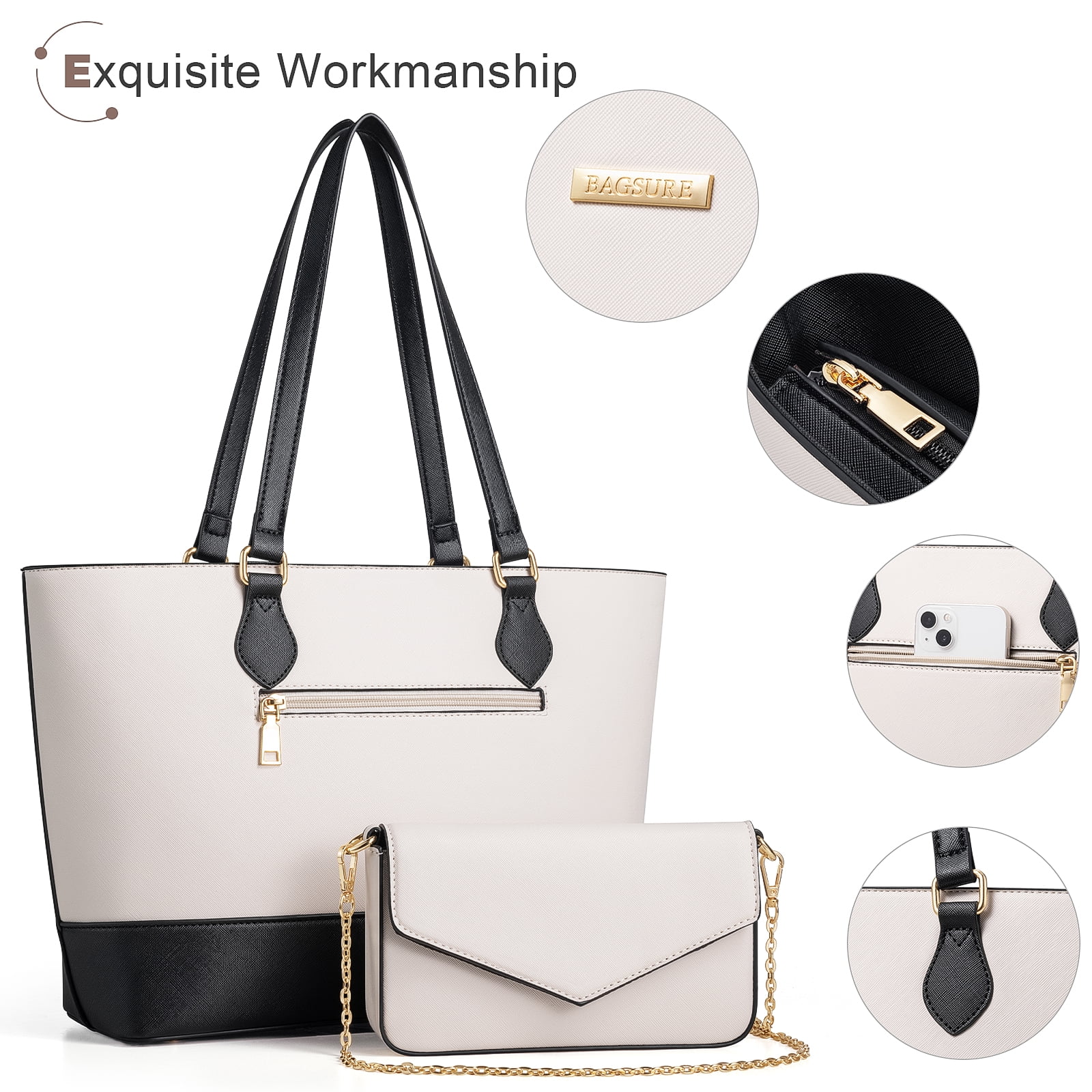 Bagsure Women Handbags Fashion Tote Shoulder Bags Casual Crossbody Bags for Women Handbag Set 4pcs