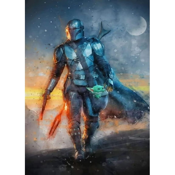 DIY 5D Diamond Art Kits for Adults Kids, Mandalorian Paint by Diamonds Gem Painting Kits for Home Wall Decor 12x16 inch