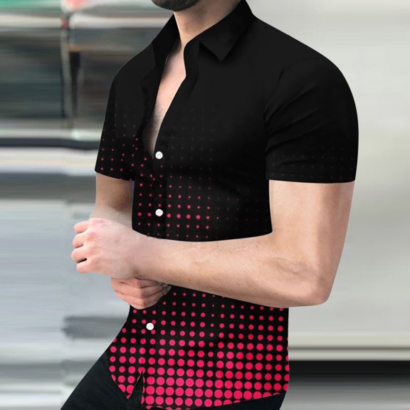 EQWLJWE Gym Shirts Men's Geometric Beach Shirts Casual Button Up Short Sleeves 3D Non Positioning Printed Shirt Party Outfit Fun Holiday Costumes for Home Leisure