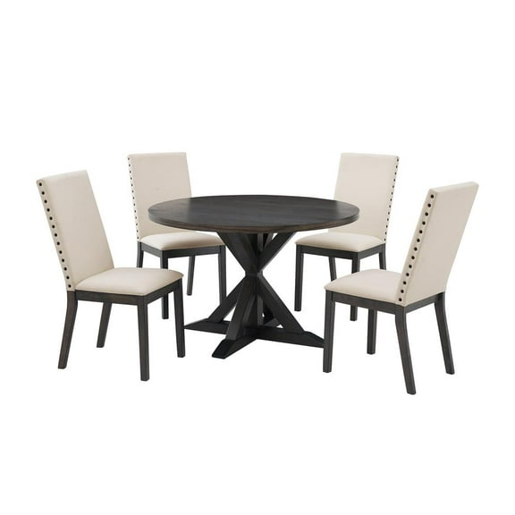Crosley Furniture Hayden 5-piece Round Farmhouse Wood Dining Set in Slate/Cream