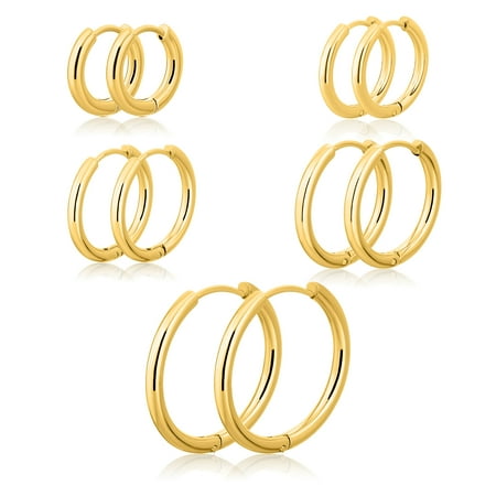 JeenMata 5 Pairs Assorted Size Delicate Huggie Hoop Earrings for Women in Yellow - Trendy Earrings Bundles for Women