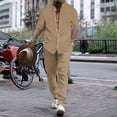 thumbnail image 4 of Traje informal de hombre con cuello alto monocromático de dos tonos a rayas, manga larga y pantalón, ropa deportiva de calle para primavera y otoño, 4 of 5