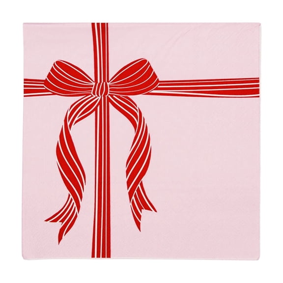 Bonjour Fête Red and Pink Bow Present Large Paper Napkins, Disposable Party Supplies, 20 Count, Lunch Size, Christmas
