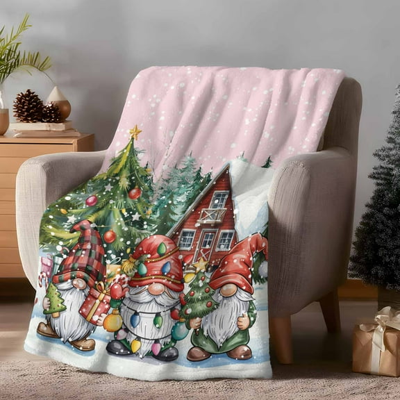 Throw Blanket Fleece Throw Blanket 40x50in, Christmas Tree Farmhouse Dwarfs Soft Lightweight Bed Blankets Pink White Green Fuzzy Couch Blankets for All Season