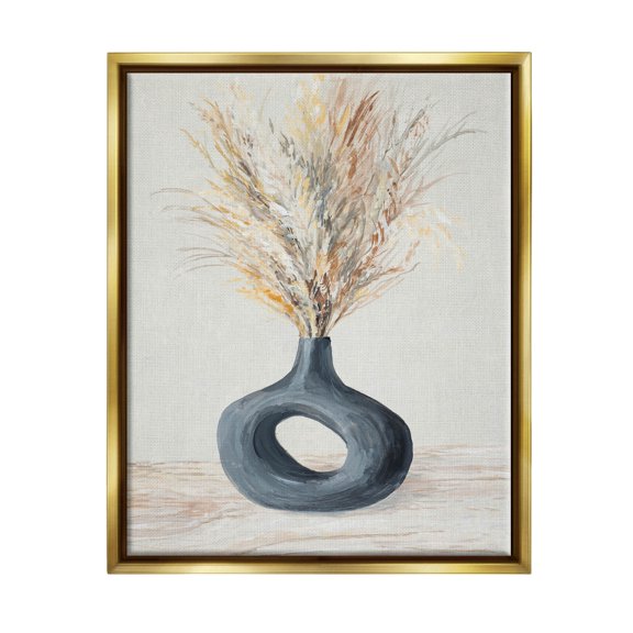 Stupell Industries Country Grain Modern Vase Painting Metallic Gold Floating Framed Canvas Print Wall Art, Design by Lanie Loreth