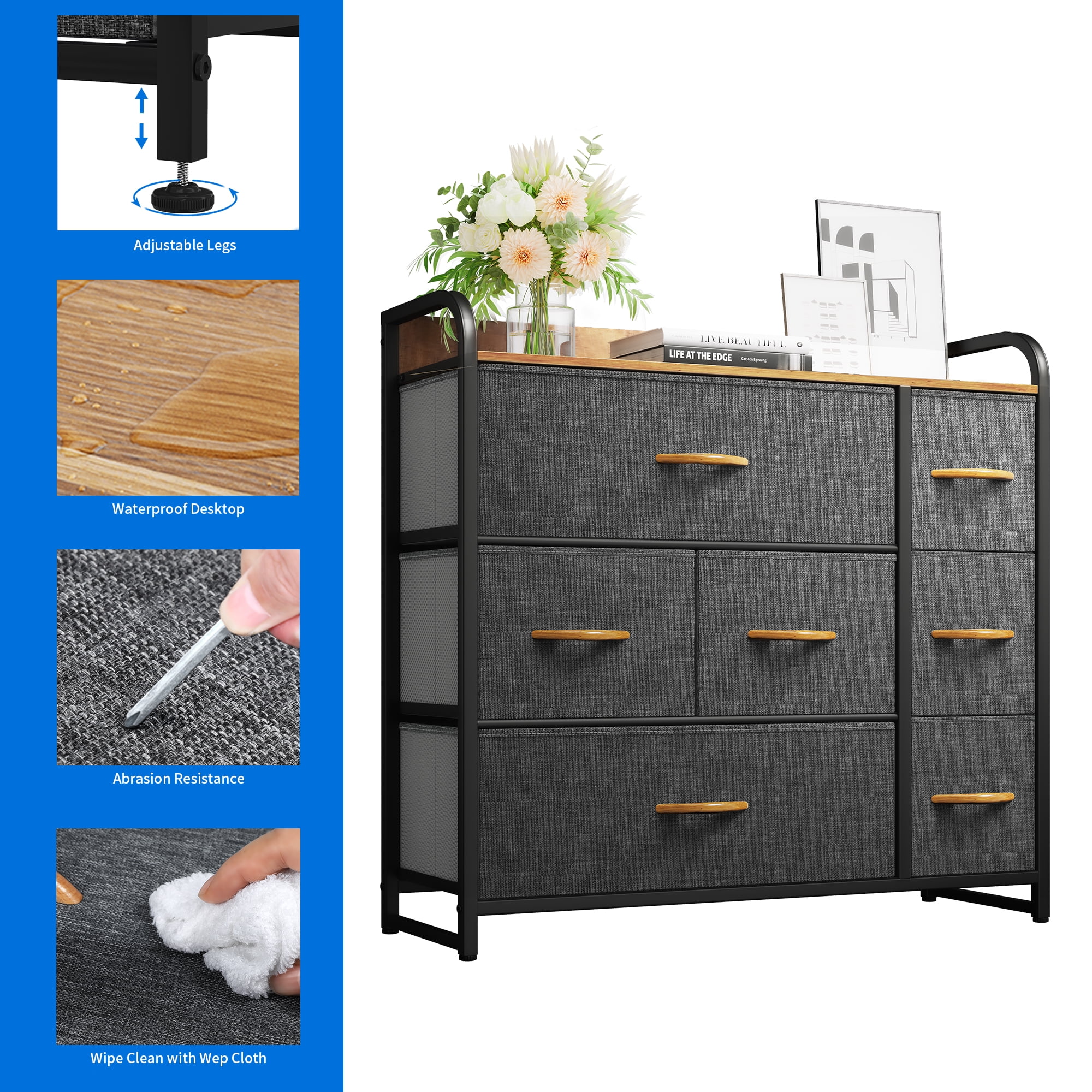 Uforic 7 Storage Dresser,Fabric Drawers Steel Frame & Wooden Top