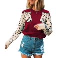 thumbnail image 1 of Women's Sweaters Casual Leopard Printed Patchwork Long Sleeves Knitted Pullover Cropped Sweater Tops, 1 of 6