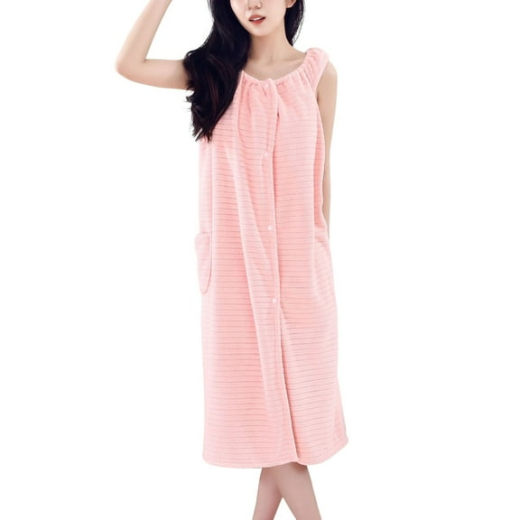 SWSMCLT Women's Crewneck Bath Dress Mid Calf Fleece Absorbent After Shower Dress Fall Bath Robe Cute Home Loose Pink X-Small-Large