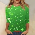 thumbnail image 2 of Diufon T-Shirts de la Saint-Patrick pour Femmes, Grande Taille, Imprimé Trèfle, Manches 3/4, Col Rond, 2 of 5