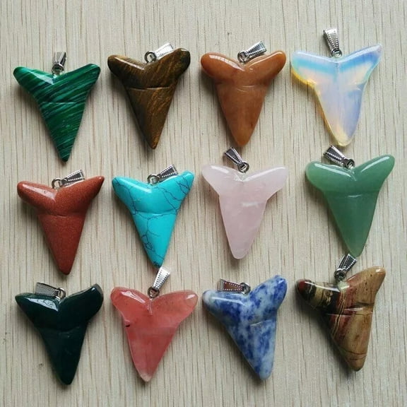 K-KED Natural Stone Shark Teeth Shape Pendants for Delicate Jewelry Making 12pcs/lot Wholesale