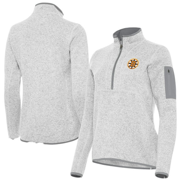 Women's Antigua Heather Gray Boston Bruins Fortune Half-Zip Pullover