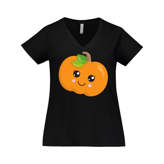 Inktastic Halloween Pumpkin, Smiling Pumpkin, Trick or Treat Women's Plus Size V-Neck T-Shirt