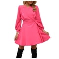 thumbnail image 2 of Gspmoly Robes pour Femmes Grande Taille, Mode Femmes Aguichant Été Décontracté Manches Longues Uni Bandage Robe à Col en V Offres de Robes Habillées pour Femmes, 2 of 5