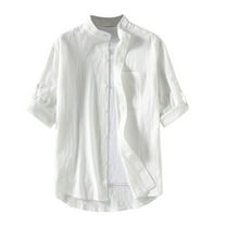 Men's Cotton Linen Short Sleeve Shirts Lightweight Button Down Shirts Vacation Beach Summer Dress Tops with Pocket