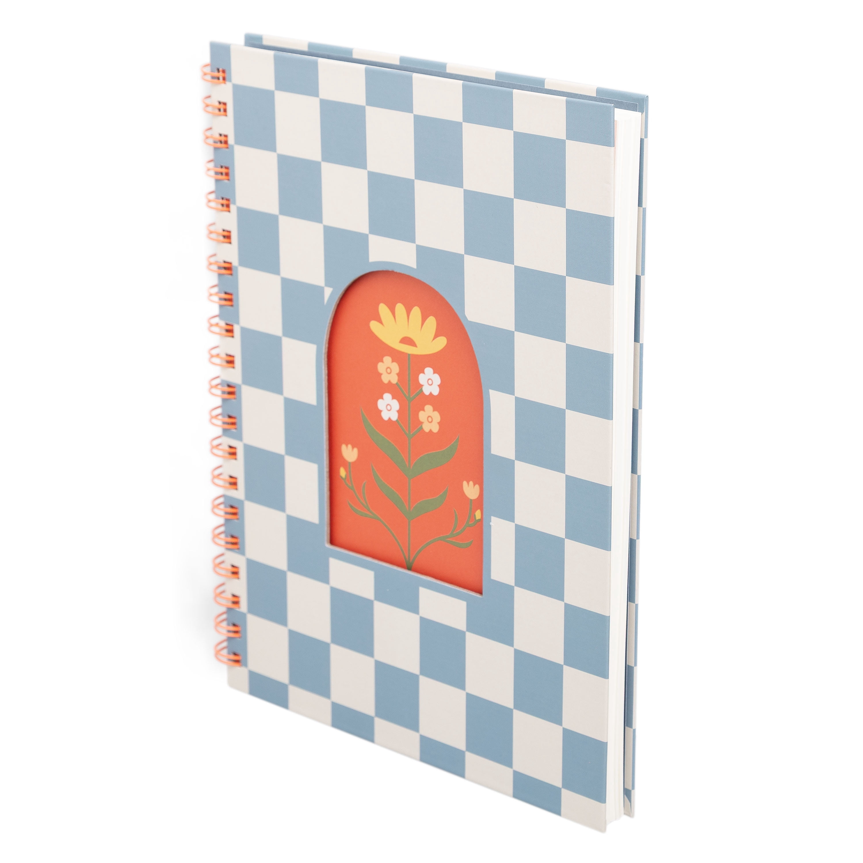 Pearhead Flower Checkered Spiral Notebook, College Ruled, 8 x 10.5