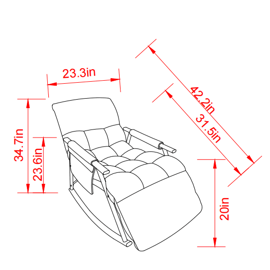 Aukfa Upholstered Rocking Chair, Lounge Chair w/ Adjustable Back & Foot Rest,GrayAdjustable Pink