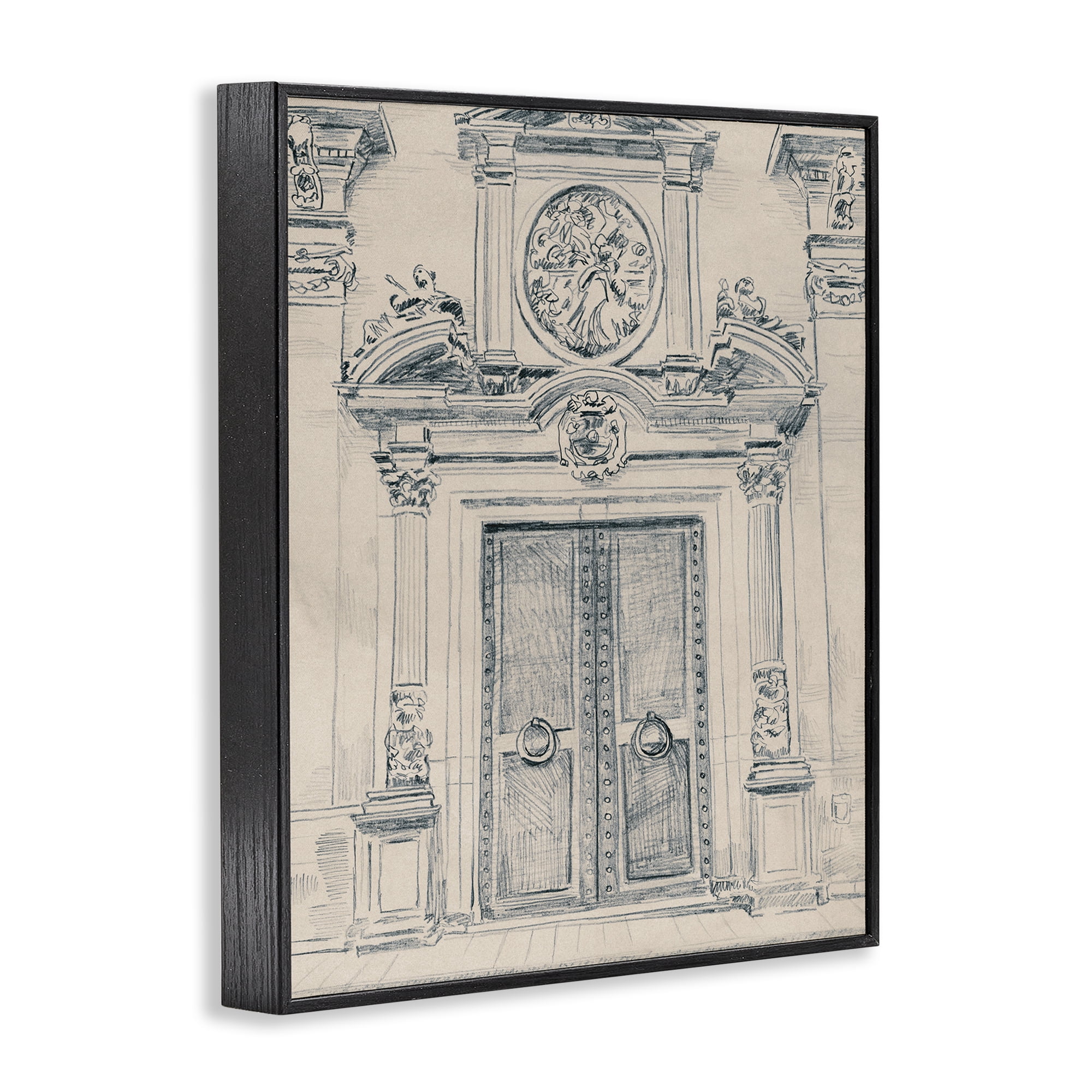 Stupell Industries Detailed Architecture Scene Town & City Drawing Black Framed Art Print Wall Art, 16 x 20