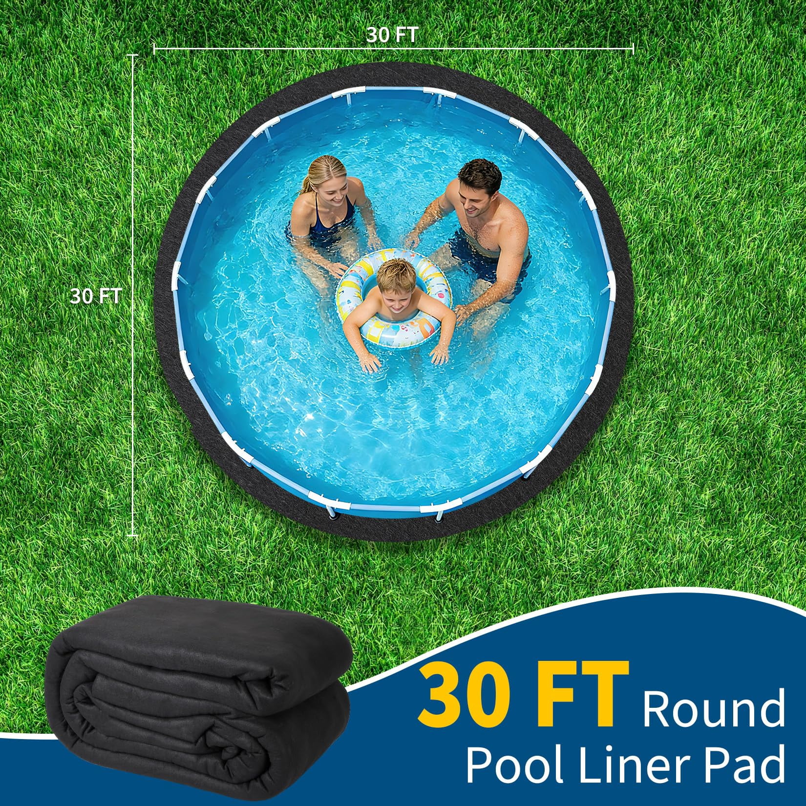 30ft Non-Woven Pool Liner Pad, Heavy Duty Geotextile Fabric for Above Ground Pools, Puncture & Weed Barrier, Eco-Friendly, Multiple Sizes for Round