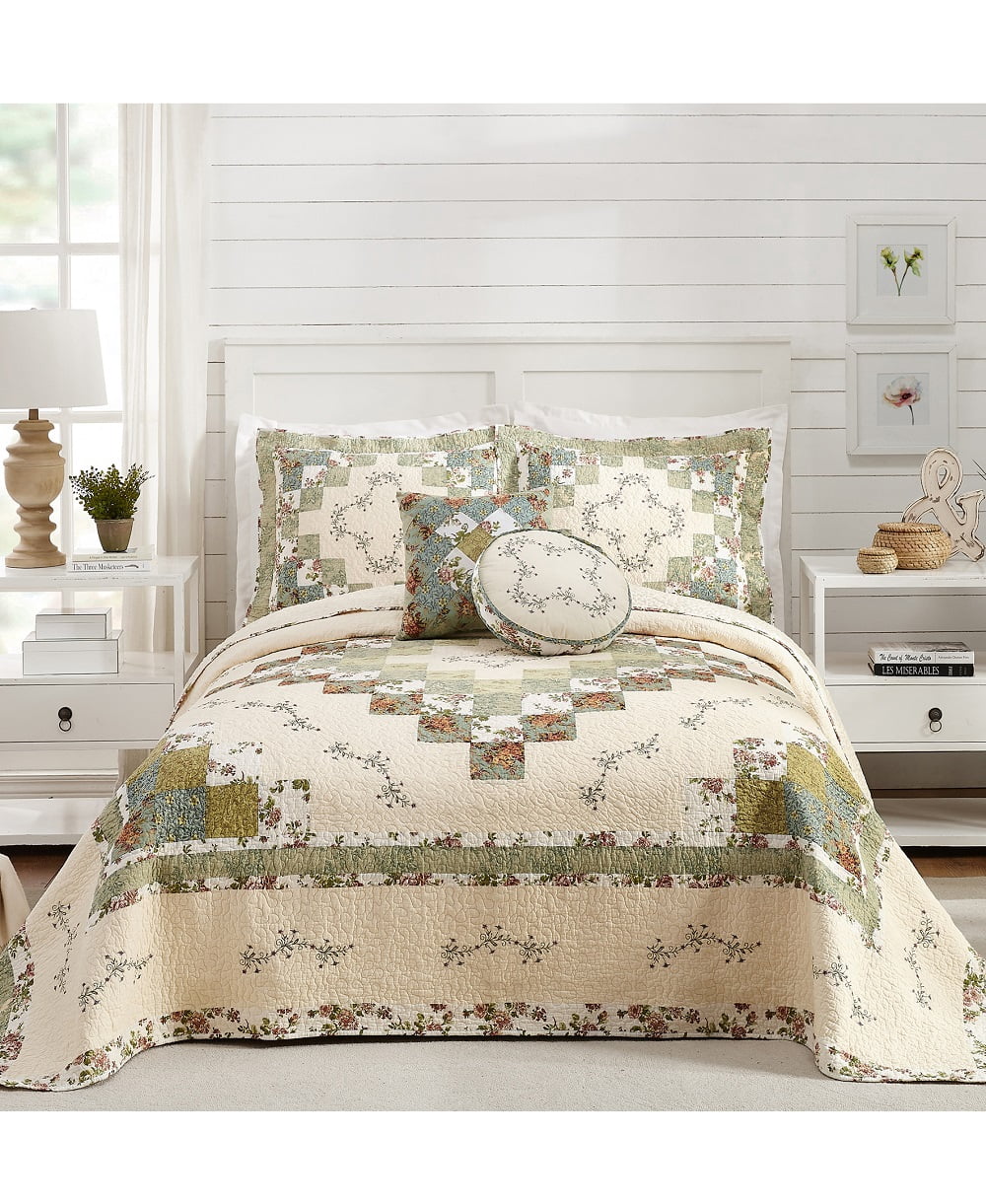 Modern Heirloom Olivia Green Floral Embroidered Single Pillow Sham, King