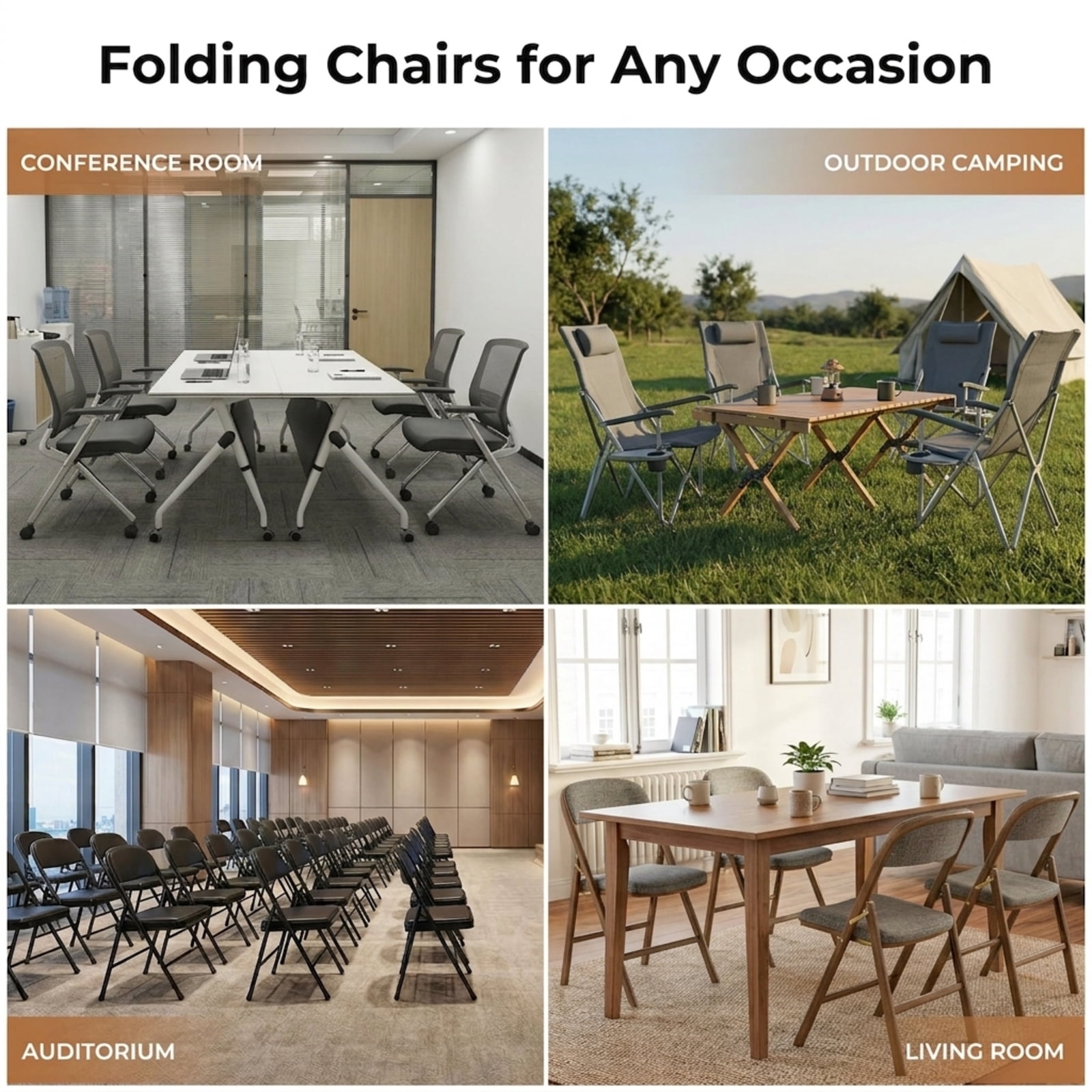 Fenbeli Folding Chair with Cushion, Black Faux Leather Padded Seat and Sturdy Metal Frame, Foldable Single Chair for Home Office Dining and Events