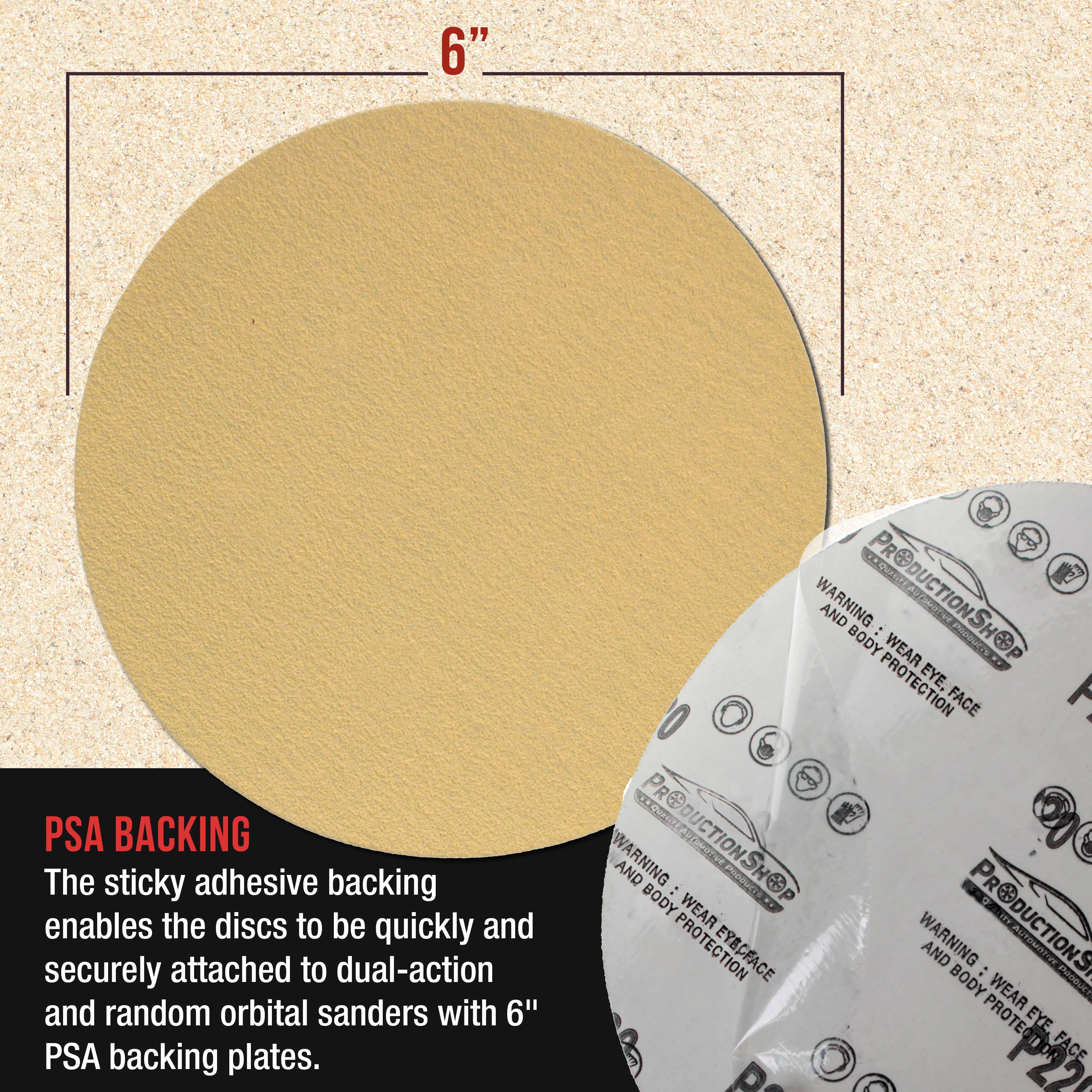 ProductionShop Premium 120 Grit 6" PSA Gold Sanding Discs, Box of 100 - Self Adhesive Stickyback Abrasive Sandpaper for DA & Random Orbital Sanders - Sand Auto Paint Metal, Wood Woodworking Furniture