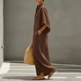 thumbnail image 5 of Odbmxy Fall Women Maxi Dress Cotton Linen 3/4 Sleeve Tunic Holiday Shirt Dress for Women Shift Oversized Button Collared, 5 of 8