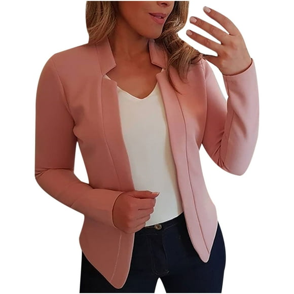 Penkiiy Women's Faux Suede Jackets 2023 Fall Clothes Long Sleeve Open Front Cropped Coat Outwear Pink for XL