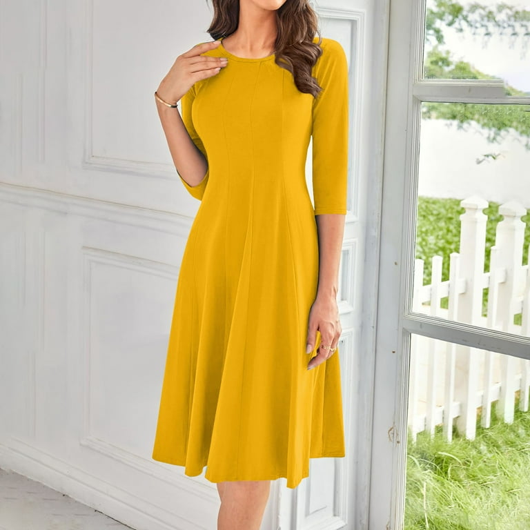 knee length dresses for ladies Elery Light Yellow Midi Dress - US 18