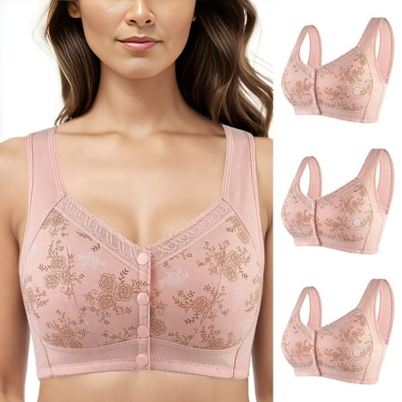 

CAICJ98 Lingerie for Women 3PC Women s Comfortable Large Size Front Open Button Middle and Old Age Gathering No Steel Ring (Rose Gold 36)