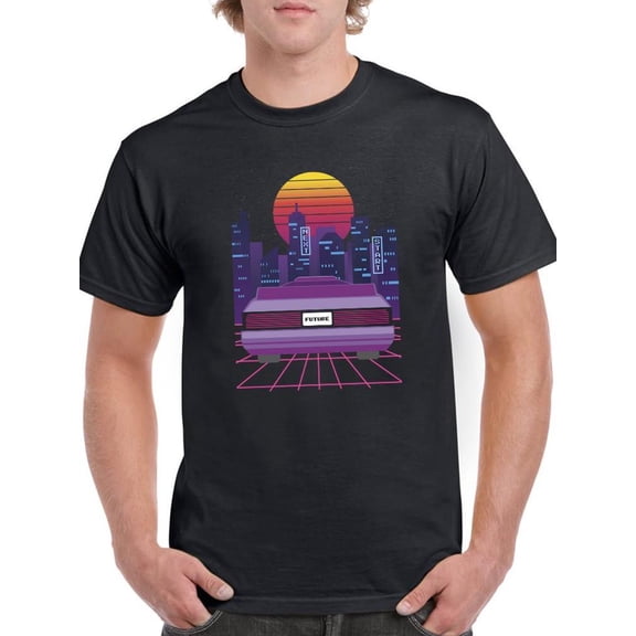 Vintage Car On Neo City T-Shirt Men -Smartprints Designs, Male 3X-Large