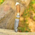 thumbnail image 3 of Custom Handmade Damascus Steel Fixed Blade Knife Stag Antler Handle Brass Guard, 3 of 6