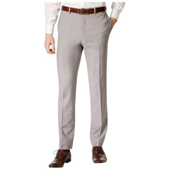 Calvin Klein Mens Classic fit Dress Pants 32 / 32 Light Grey Solid Wool