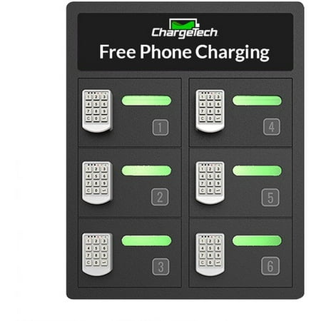 ChargeTech 6-Bay Cell Phone Charging Locker - Pin Number Lock - Wall, In-Floor - for Cell Phone, Wallet, Camera, Key - Overall Size 24
