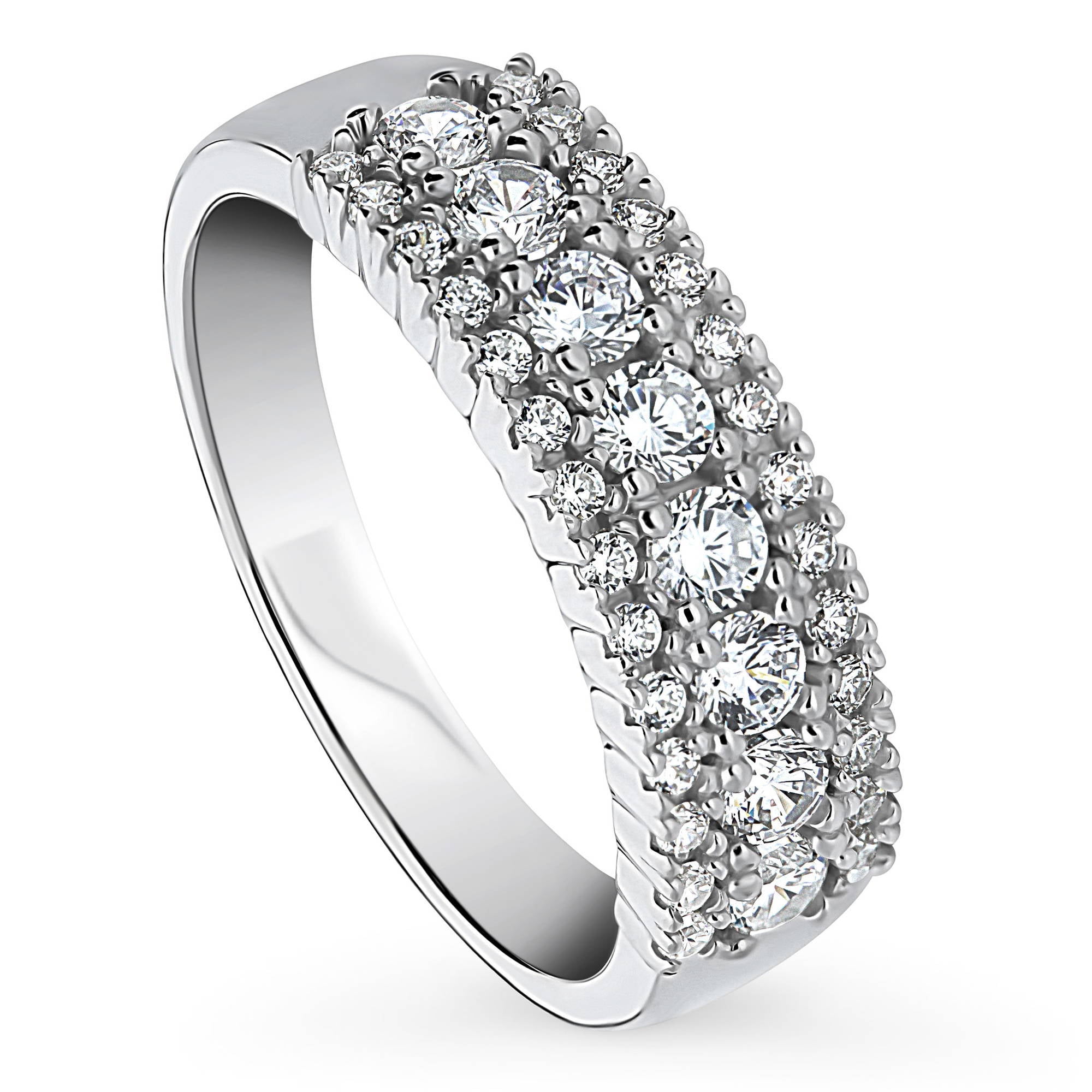 BERRICLE Rhodium Plated Sterling Silver Cubic Zirconia CZ Statement  Anniversary Wedding Half Eternity Band Ring Size 5