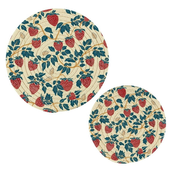Abstract Strawberry Pot Holders Set Trivets Hot Pads Cotton Mats for Cooking