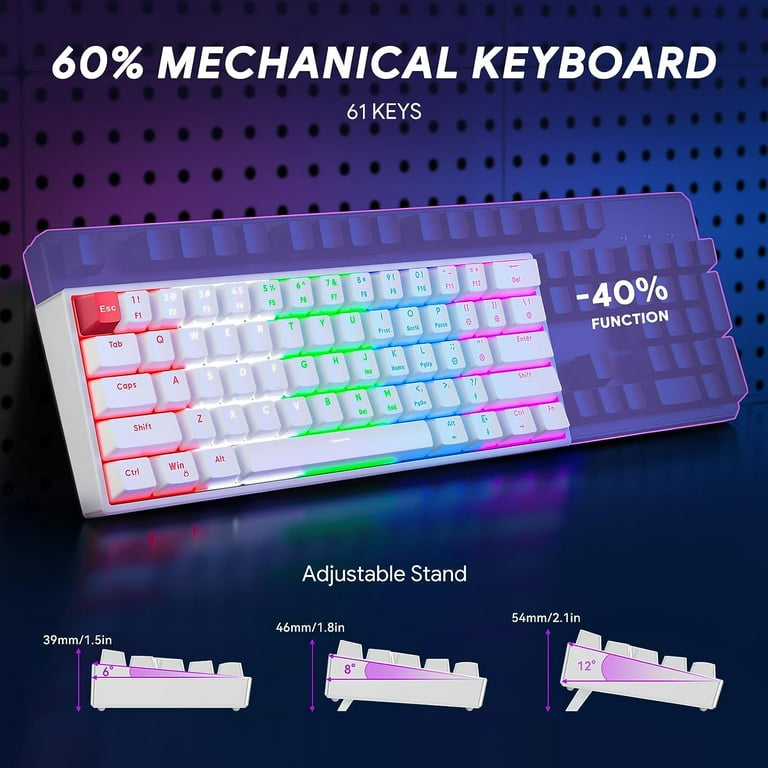 TECURS Mechanical Gaming Keyboard RGB Backlit, Type C Wired 61