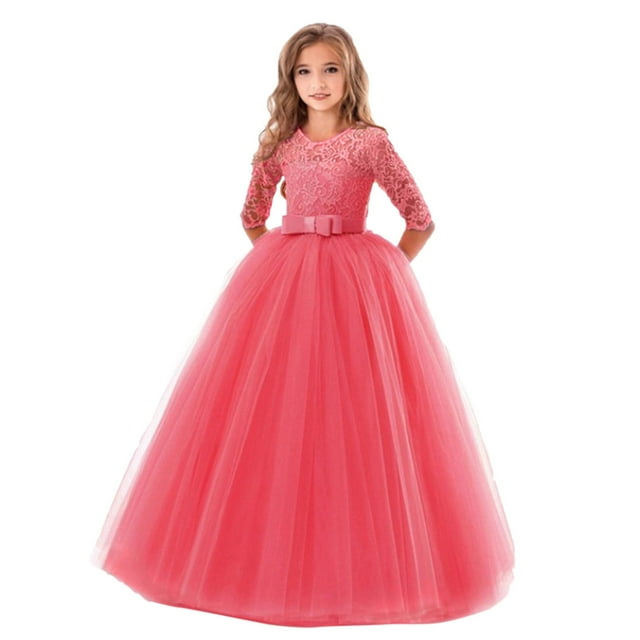 LOVZFMLL Toddler Kids Cute Solid Color Flower Print Short Sleeve Stretchy Pocket Dress A Line Long Dress