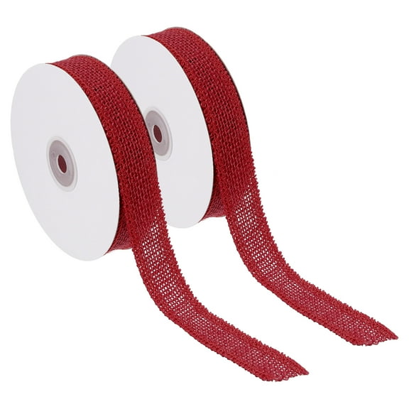 Uxcell 1 Inch Wide 10 Yards Burlap Ribbon, 2pcs Natural Jute Fabric Crafts Roll Gift Wrapping Red
