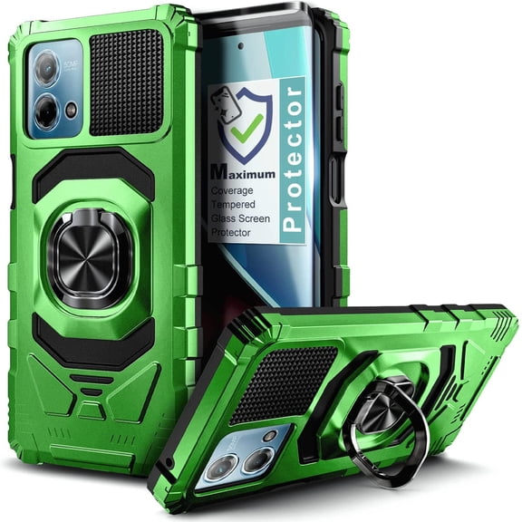 Nagebee Phone Case Compatible for Motorola Moto G Stylus 5G (2023) with Tempered Glass Screen Protector, Full-Body Protective [Military-Grade] Magnetic Car Mount Ring Holder Durable (Green)