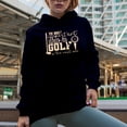thumbnail image 2 of Most Important Shot in Golf Sayings with a Club & Ball on a Tee, Golf Player, Golfing or Golfer Themed Merch Gift, Navy Blue Hooded Sweatshirt or Hoodie, Large, 2 of 5