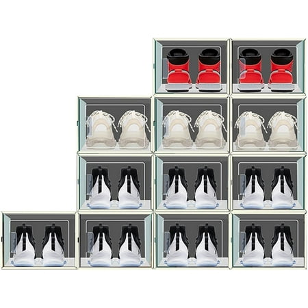 

ack Shoes Box Organizer14x11x8.3in Transparent Stackable Reusable Plastic Clear Container with Lid for Sneakers to Store White