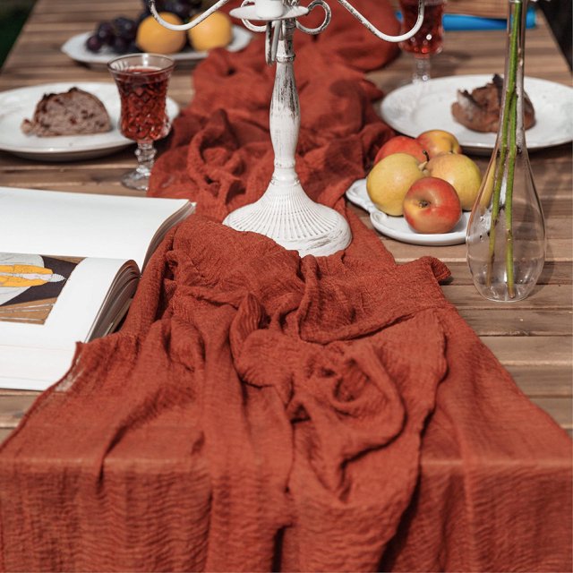 YAOMOBB Tablecloth Decor Tear Resistant Table Runner Machine Washable Non fade Bohemian Style Semi Sheer Cheesecloth Crumpled Table Decoration