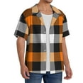 thumbnail image 4 of Naloa Orange Plaid Men's Loose Fit Cuban Collar Short-Sleeve Shirt with Button-down and Chest Pocket for Everyday Wear Outings - Small, 4 of 7
