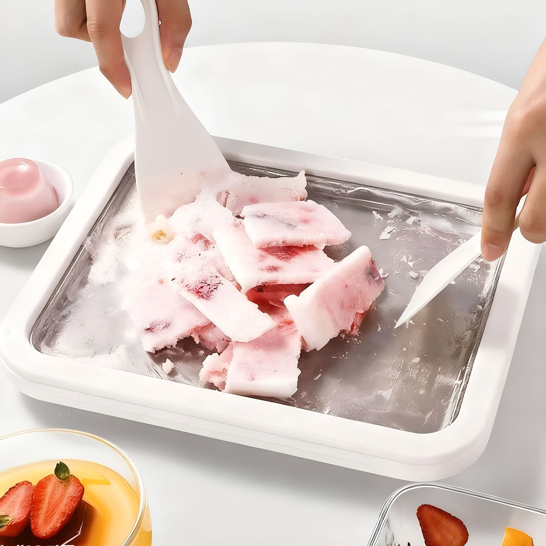 ACDANC Rolled Ice Cream Maker Kit,Frozen Yoghurt Plate Mini Freezer Kit with 2 Scrapers,Diy Homemade Ice Cream Tray,Yogurt,Sorbet,Fun Family Activity for Kids,Food-Grade Stainless Steel