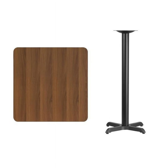 30" Square Walnut Laminate Table Top With Bar Height X Base - Bar Height Restaurant Table