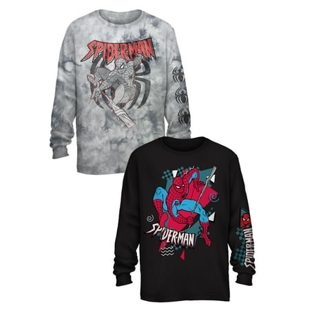 Spider-Man Boys Vintage Graphic Longsleeve T-Shirt, 2-Pack, Sizes 4-18